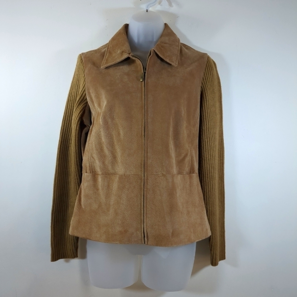 A.M.I. leather jacket with knit sleeves brown jacket, size PM
